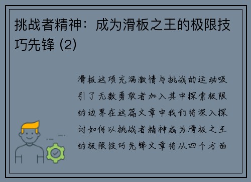 挑战者精神：成为滑板之王的极限技巧先锋 (2)